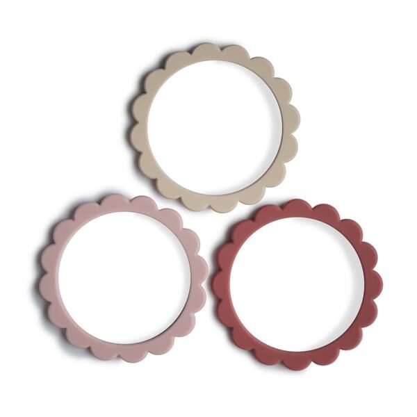 Flower Teething Bracelet 3 Pack Rose:Blush:Shifting Sand