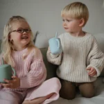 Mushie Silicone Training Cup + Straw - Powder Blue - Image 3