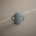 Mushie Silicone Training Cup + Straw - Powder Blue - Image 2