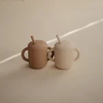 Mushie Silicone Training Cup + Straw - Natural - Image 2