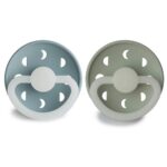 Moon Phase - Round Silicone 2-Pack Pacifiers - Stone Blue Night/Sage Night